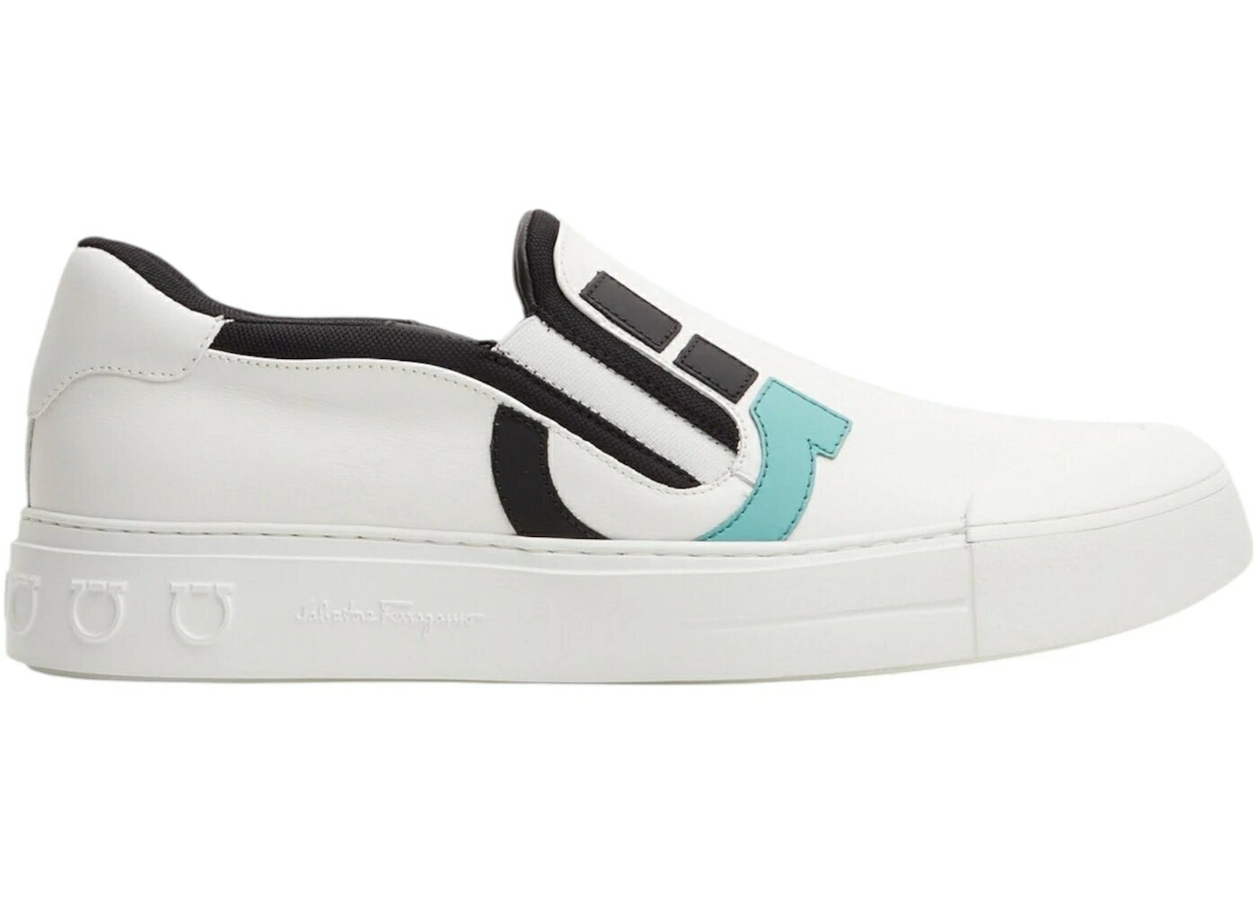 靴 スニーカー 白色 ホワイト 黒色 ブラック 青色 ブルー スリッポン メンズ FERRAGAMO SALVATORE MARINE SLIP ON SNEAKER WHITE BLACK BLUE / WHITE BLACK BLUE