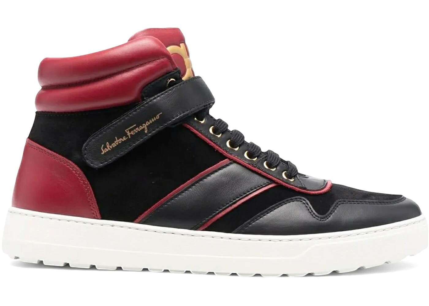 赤 レッド 黒色 ブラック スニーカー メンズ FERRAGAMO GANCINI HIGH-TOP SNEAKERS RED BLACK /