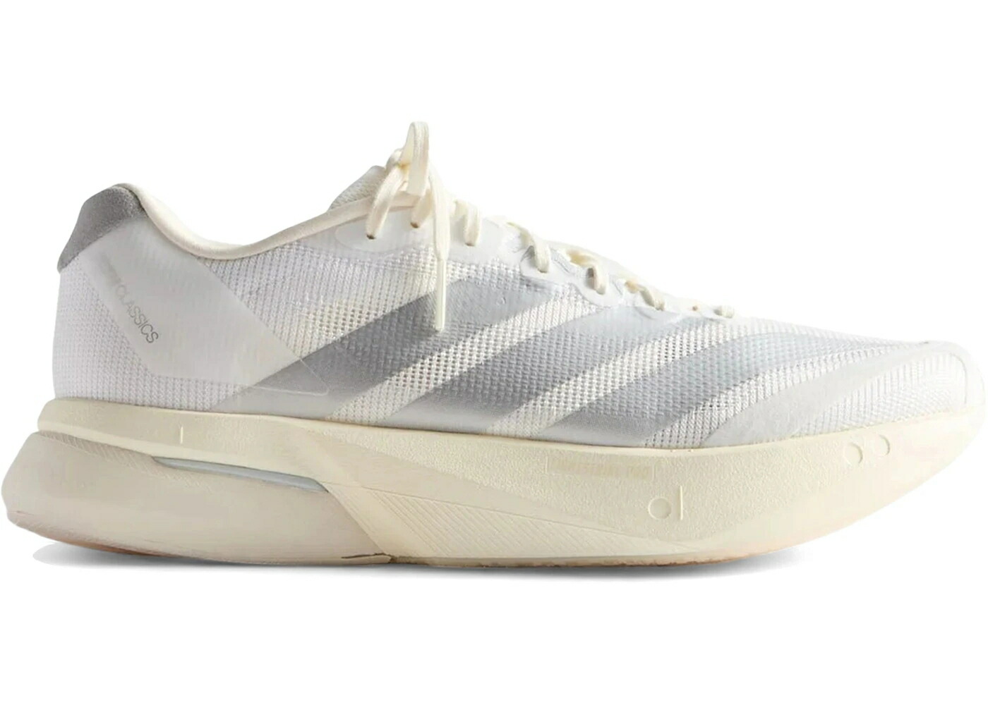 アディダス アディゼロ ボストン サーティーン 白色 ホワイト 銀色 シルバー 灰色 グレー スニーカー メンズ ADIDAS ADIZERO BOSTON 13 KITH WHITE SILVER METALLIC / WHITE SILVER METALLIC GREY