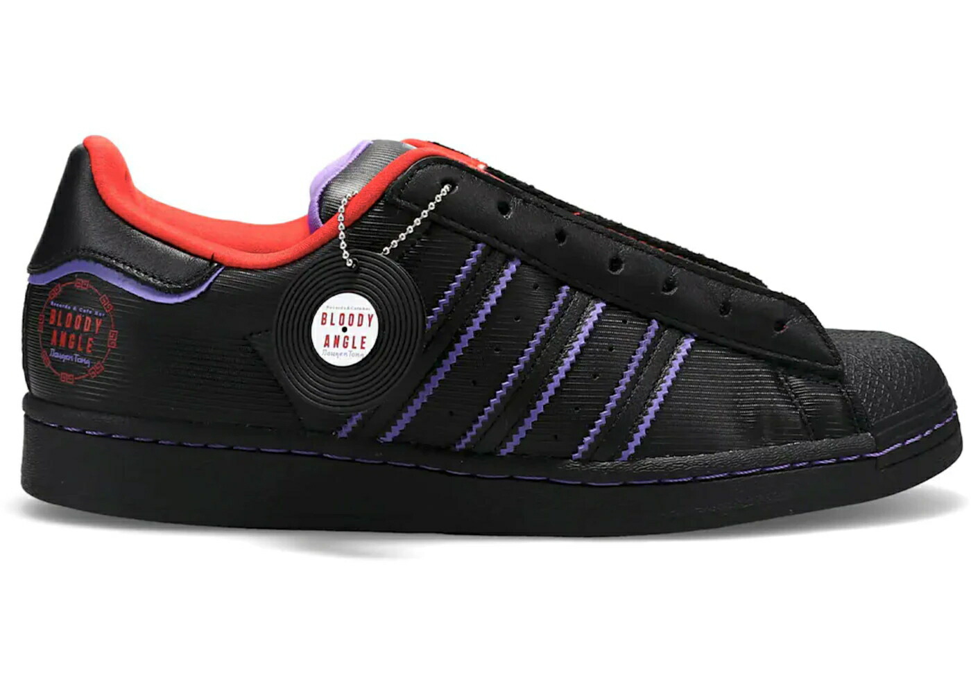 アディダス スーパースター 黒色 ブラック 紫 パープル 赤 レッド スニーカー メンズ ADIDAS SUPERSTAR LACELESS BLOODY ANGLE TOKYO / BLACK PURPLE RED
