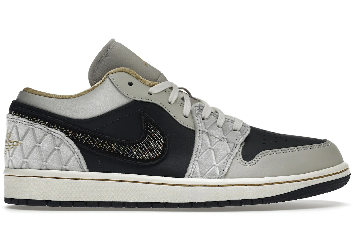 ナイキ ジョーダン スウッシュ スウォッシュ 薄墨色 薄墨色 黒いこと 黒いこと スニーカー メンズ JORDAN 1 LOW BEADED SWOOSH / GREY BLACK SAIL CHAMPAGNE 靴-スニーカー-メンズ靴