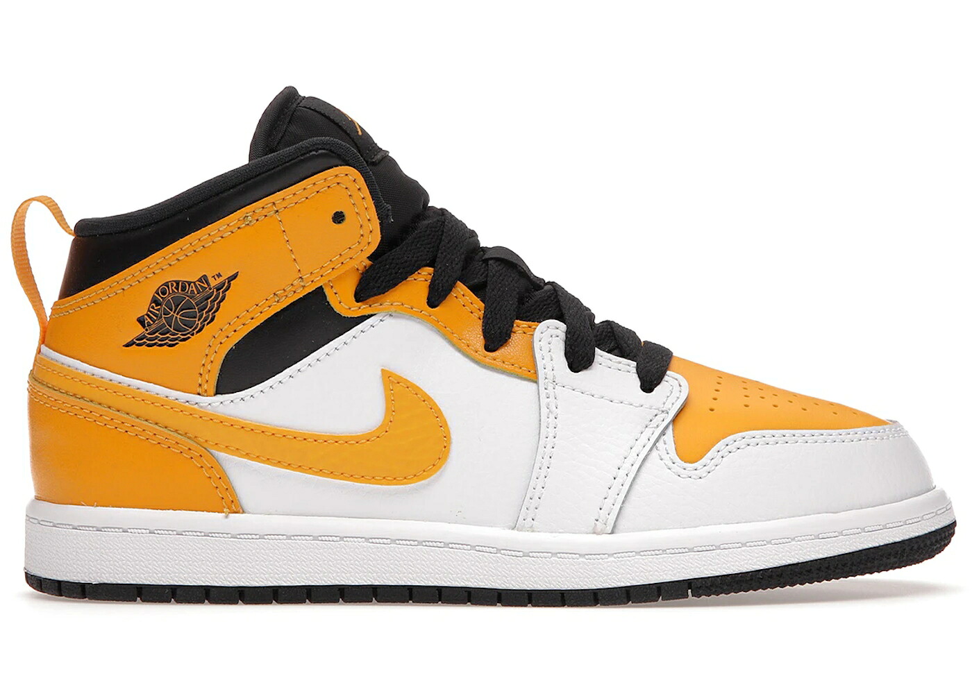 ナイキ ジョーダン ミッド ゴールド 白色 ホワイト 黒色 ブラック ジュニア キッズ JORDAN 1 MID UNIVERSITY GOLD (PS) / WHITE UNIVERSITY GOLD BLACK ベビー マタニティ スニーカー｜スニケス