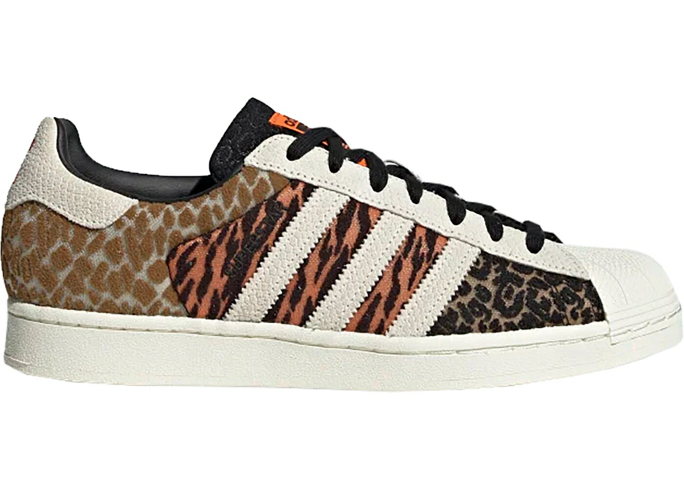 アディダス スーパースター クレイジー コア 黒色 ブラック 白色 ホワイト 橙 オレンジ スニーカー メンズ ADIDAS SUPERSTAR ATMOS CRAZY ANIMAL / CORE BLACK OFF WHITE ORANGE