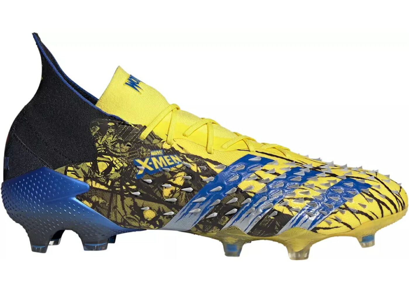 アディダス プレデター 黄色 イエロー 青色 ブルー コア 黒色 ブラック FREAK.1 スニーカー メンズ ADIDAS PREDATOR FG MARVEL X-MEN WOLVERINE / BRIGHT YELLOW BLUE CORE BLACK画像
