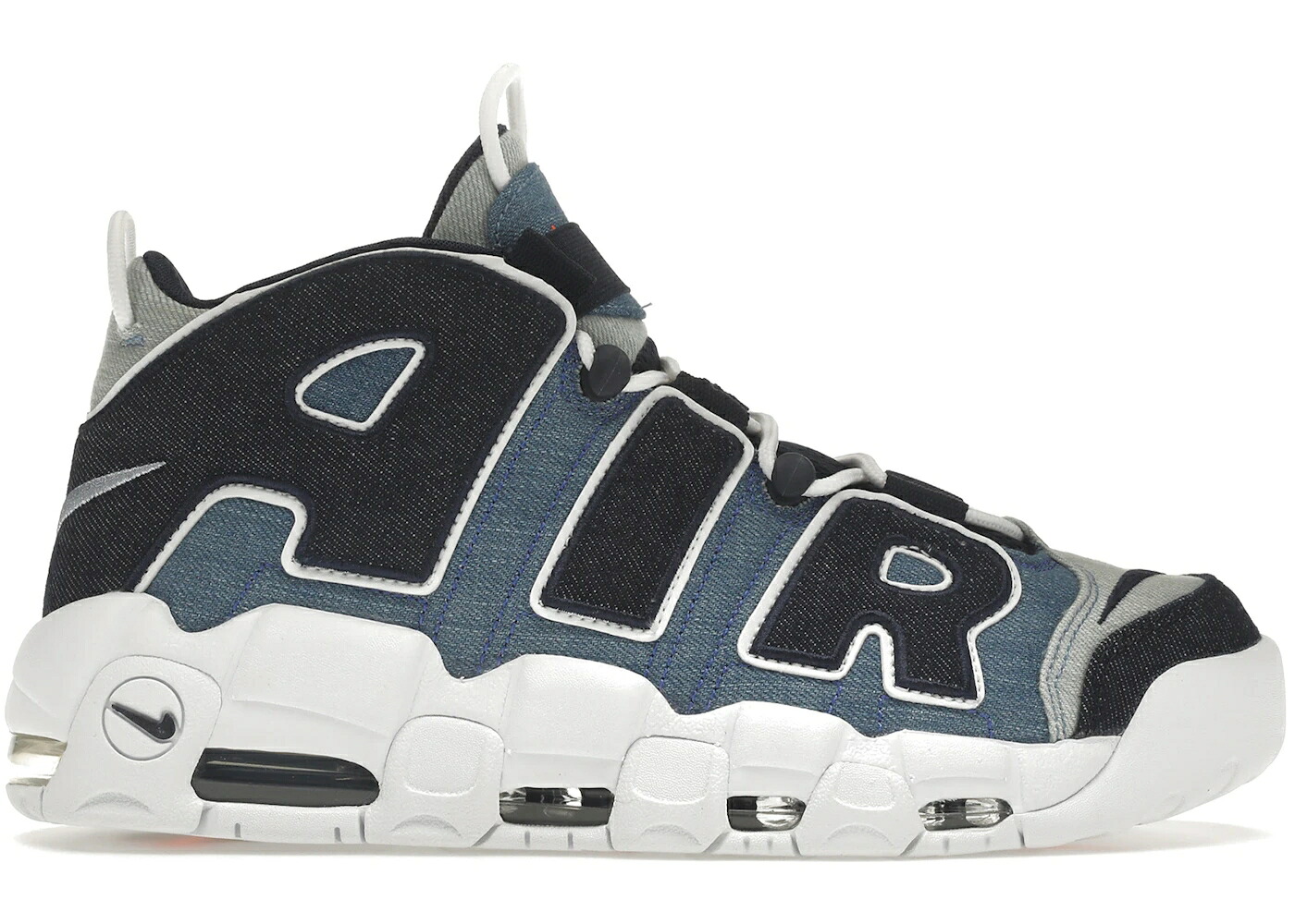 ナイキ アップテンポ デニム 白色 ホワイト 橙 オレンジ エアモアアップテンポ モアテン スニーカー メンズ NIKE AIR MORE UPTEMPO 96 DENIM / WHITE OBSIDIAN TOTAL ORANGE｜スニケス