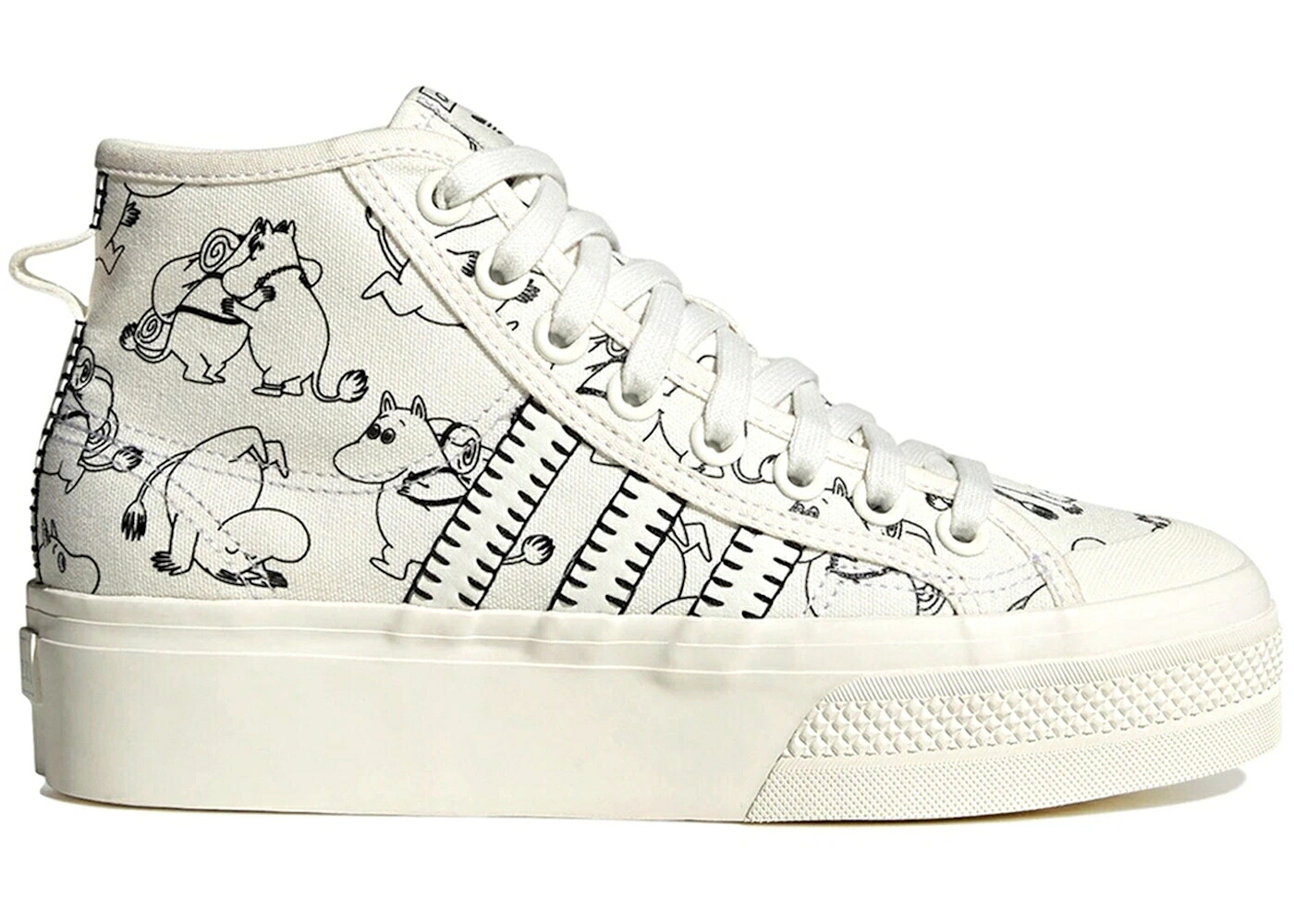 アディダス ミッド コア 白色 ホワイト 黒色 ブラック WOMEN'S スニーカー レディース ADIDAS NIZZA PLATFORM MID MOOMIN (WOMEN'S) / CORE WHITE CORE BLACK OFF WHITE|スニケス