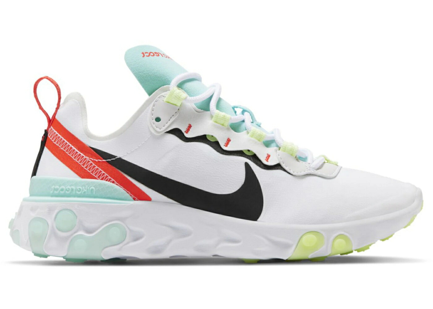 ナイキ リアクト エレメント 白色 ホワイト 黒色 ブラック 青色 ブルー WOMEN'S スニーカー レディース NIKE REACT ELEMENT 55 WHITE BLACK BLUE (WOMEN'S) / WHITE BLACK WHITE BARELY VOLT