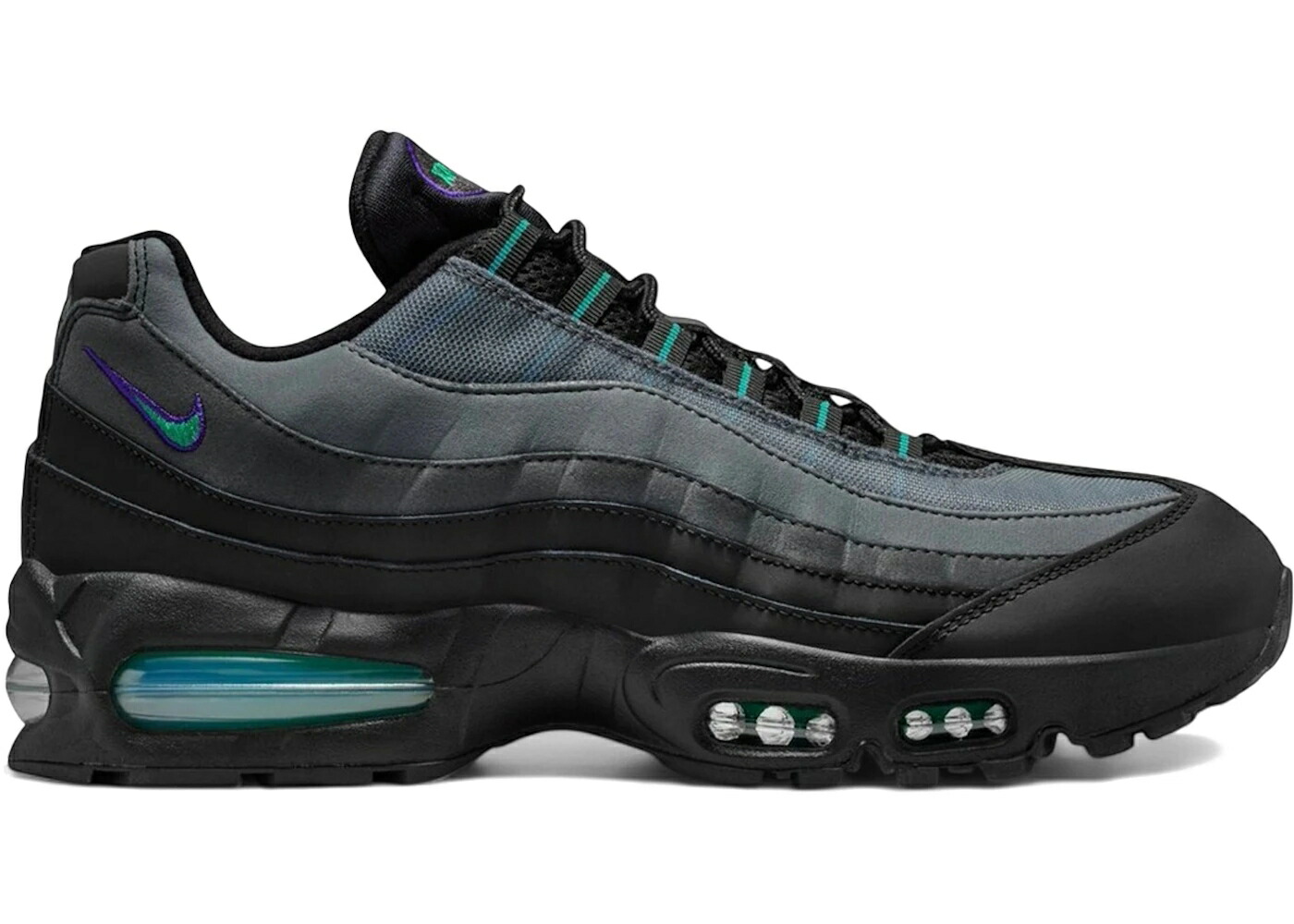 ナイキ マックス バブル 黒色 ブラック 灰色 グレー コート 紫 パープル エアマックス スニーカー メンズ NIKE AIR MAX 95 OG BIG BUBBLE BLACK GRAPE / BLACK IRON GREY COURT PURPLE