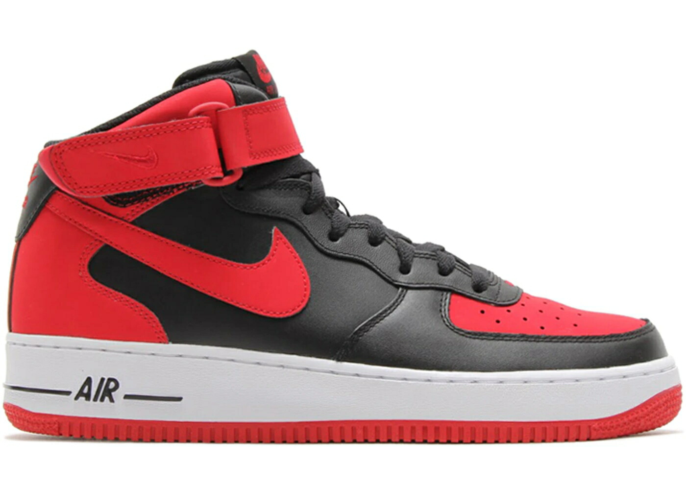 ナイキ ミッド 黒色 ブラック 赤 レッド 白色 ホワイト エアフォース スニーカー メンズ NIKE AIR FORCE 1 MID BRED / BLACK GYM RED WHITE