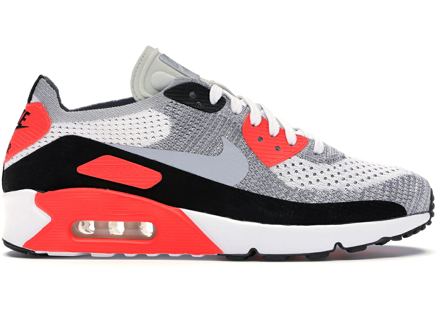 ナイキ マックス ウルトラ フライニット 白色 ホワイト 灰色 グレー クリムゾン エアマックス 2.0 スニーカー メンズ NIKE AIR MAX 90 ULTRA FLYKNIT INFRARED / WHITE WOLF GREY BRIGHT CRIMSON