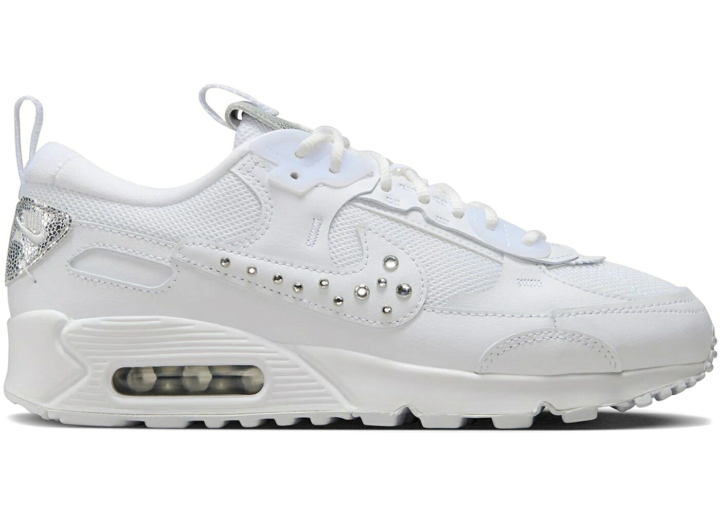 ナイキ マックス スウッシュ スウォッシュ 白色 ホワイト 銀色 シルバー エアマックス WOMEN'S スニーカー レディース NIKE AIR MAX 90 FUTURA STUDDED SWOOSH (WOMEN'S) / WHITE METALLIC SILVER|スニケス