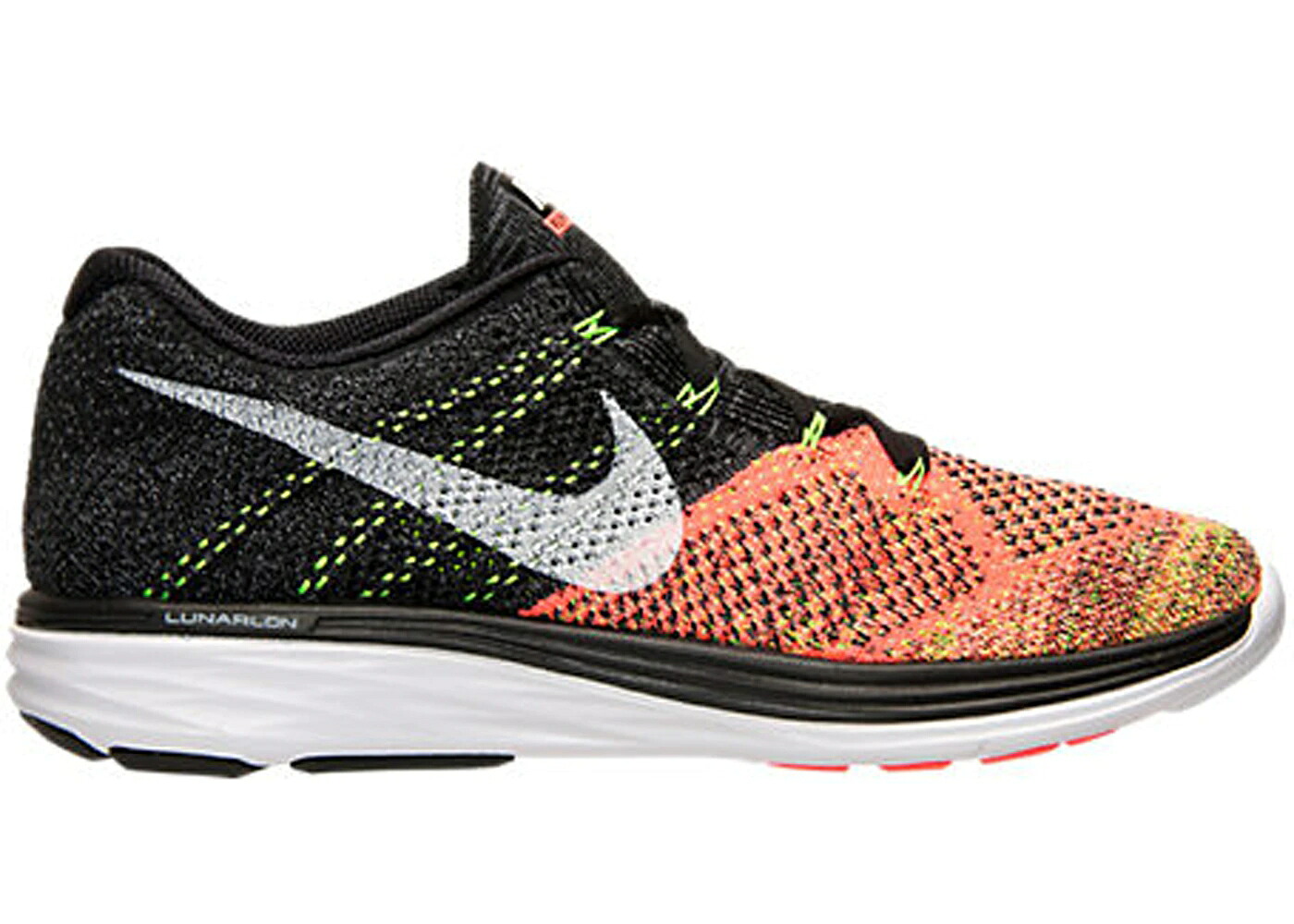ナイキ フライニット ルーナー ルナー 橙 オレンジ 黒色 ブラック 白色 ホワイト スニーカー メンズ NIKE FLYKNIT LUNAR 3 ORANGE TOE / BLACK WHITE HOT LAVA VOLT｜スニケス