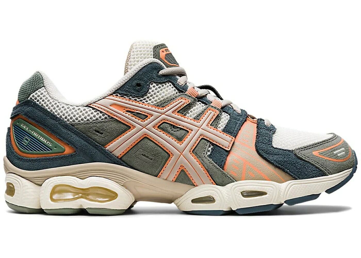 アシックス 皮膚軟化剤 緑 緑であること 橙 オレンジ色 薄墨色 薄墨色 スニーカー メンズ ASICS GEL-NIMBUS 9 CREAM GREEN ORANGE / CREAM FEATHER GREY