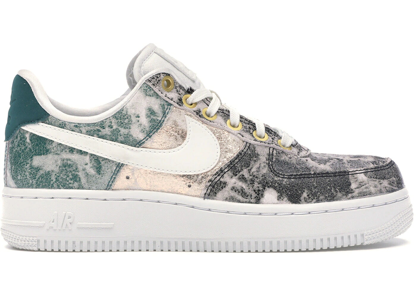 ナイキ レザー 白色 ホワイト 灰色 グレー ベージュ エアフォース WOMEN'S スニーカー レディース NIKE AIR FORCE 1 LOW METALLIC LEATHER (WOMEN'S) / SUMMIT WHITE OIL GREY BIO BEIGE｜スニケス