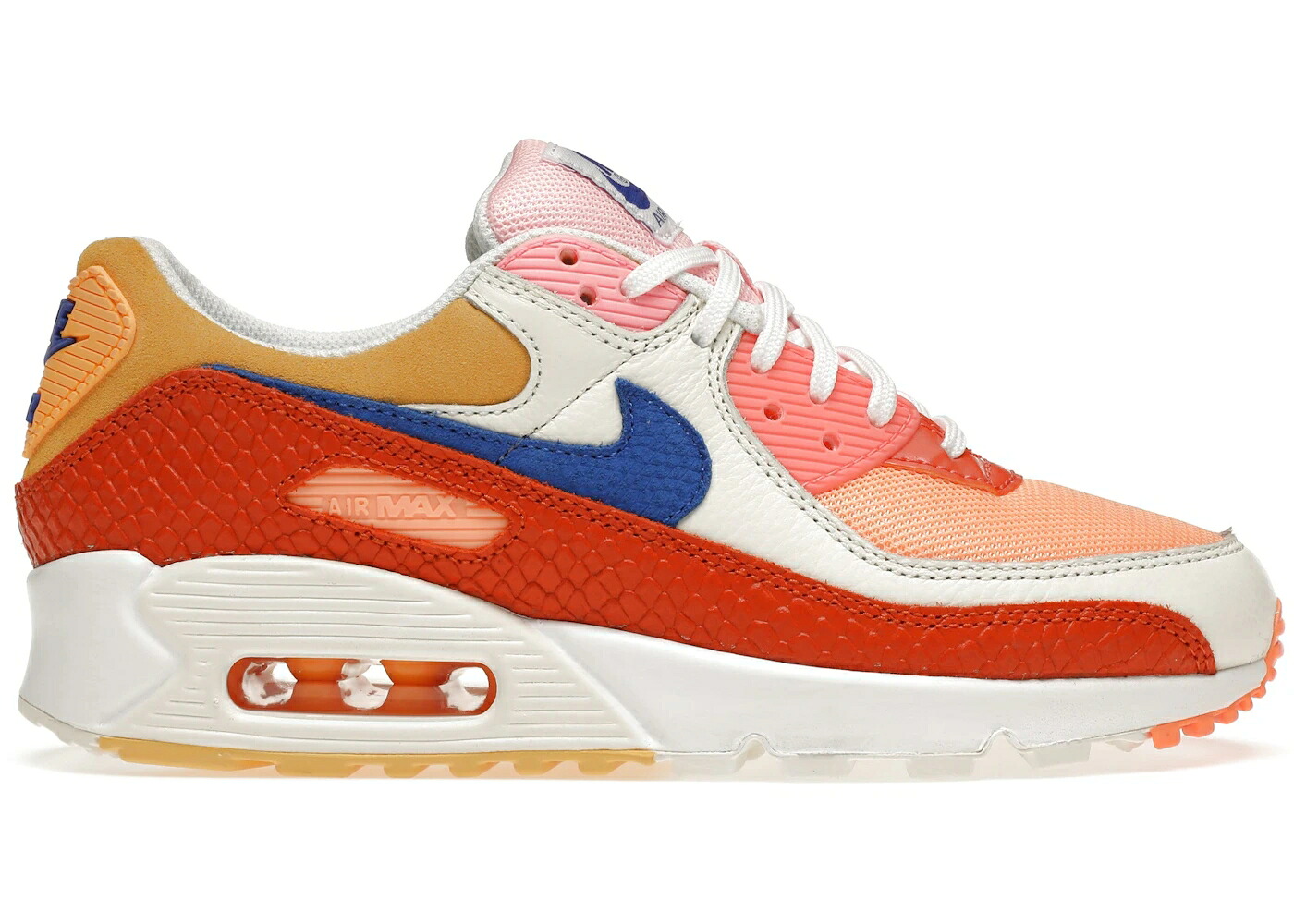 ナイキ マックス 橙 オレンジ 青色 ブルー エアマックス WOMEN'S スニーカー レディース NIKE AIR MAX 90 MULTICOLOR SNAKESKIN (WOMEN'S) / CAMPFIRE ORANGE RACER BLUE SAIL