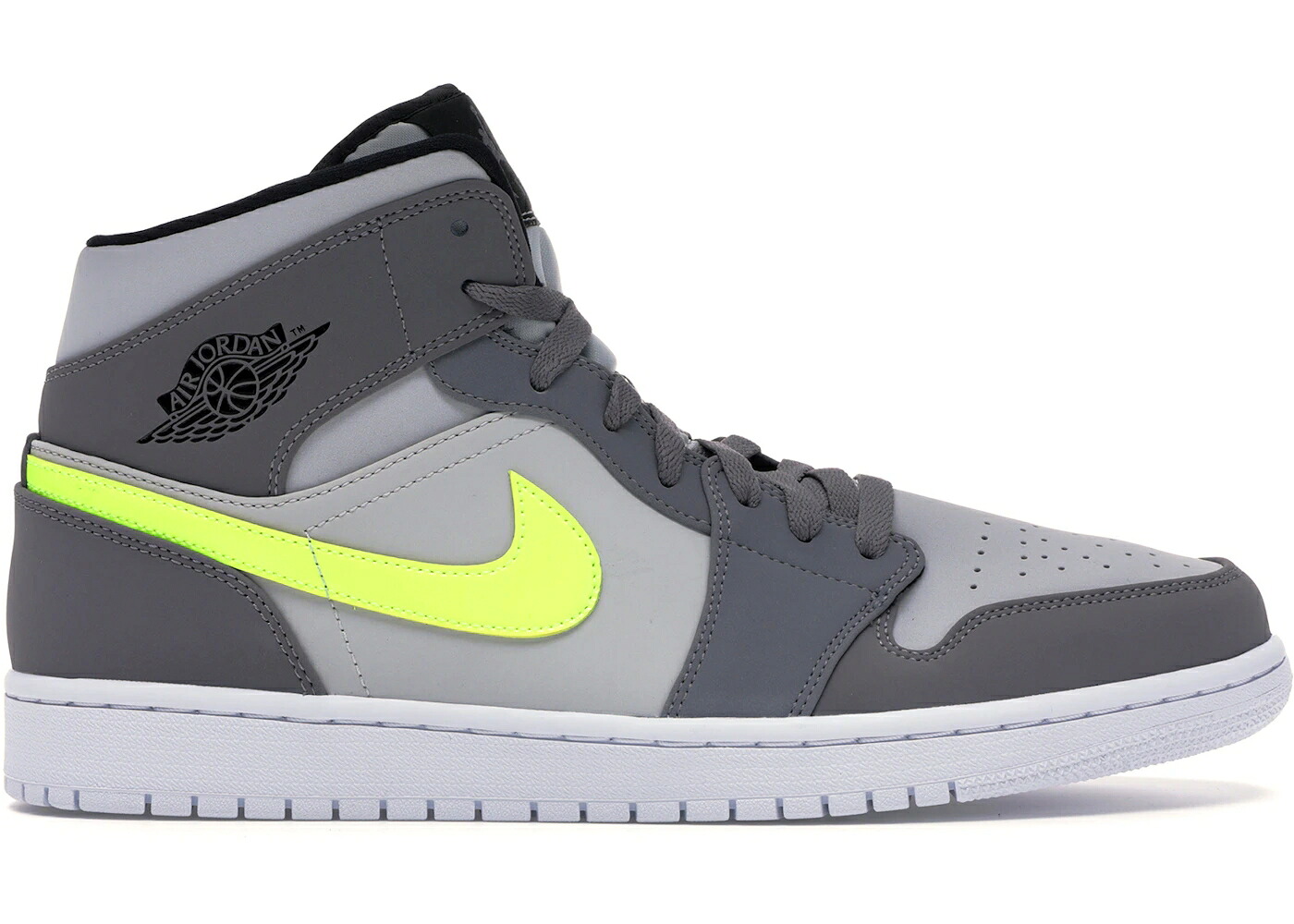 ナイキ ジョーダン ミッド 灰色 グレー 白色 ホワイト スニーカー メンズ JORDAN 1 MID GUNSMOKE VOLT / GUNSMOKE VOLT NEUTRAL GREY WHITE