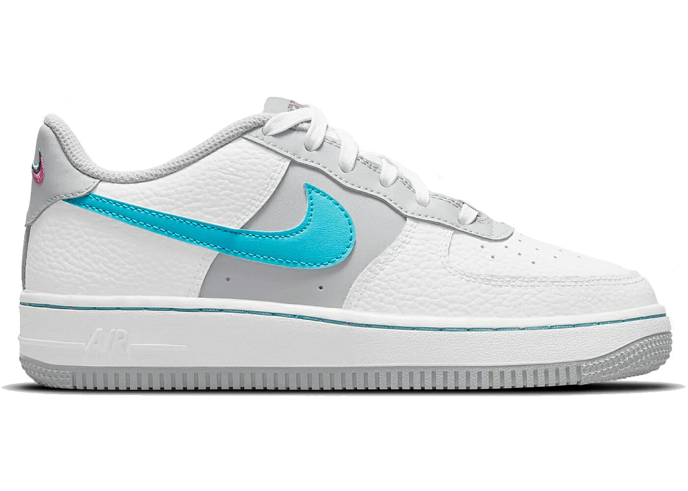 ナイキ 白色 ホワイト 灰色 グレー エアフォース ジュニア キッズ NIKE AIR FORCE 1 LOW EMB NBA 75TH ANNIVERSARY FIESTA (GS) / WHITE GREY FOG SUNDIAL TURQUOISE ベビー マタニティ スニーカー｜スニケス
