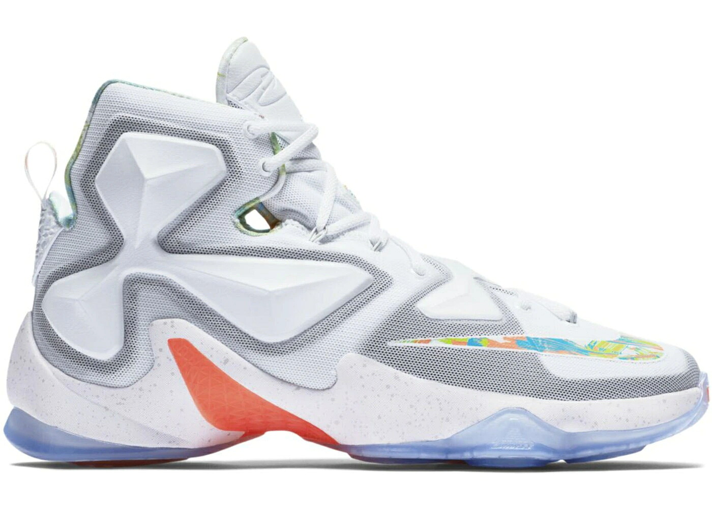 ナイキ レブロン サーティーン 白色 ホワイト 黒色 ブラック アクション スニーカー メンズ NIKE LEBRON 13 EASTER / WHITE BLACK BRIGHT MANGO ACTION｜スニケス