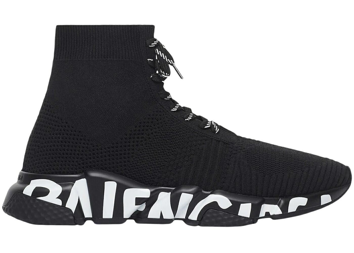 バレンシアガ スピード ニット 黒色 ブラック 白色 ホワイト スニーカー メンズ BALENCIAGA SPEED LACE UP GRAFFITI RECYCLED KNIT BLACK / BLACK WHITE