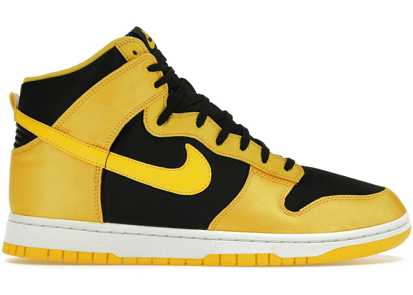 ナイキ ダンク ハイ サテン 黒色 ブラック 白色 ホワイト ダンクハイ WOMEN スニーカー レディース NIKE DUNK HIGH SATIN GOLDENROD (WOMEN) / BLACK VARSITY MAIZE WHITE
