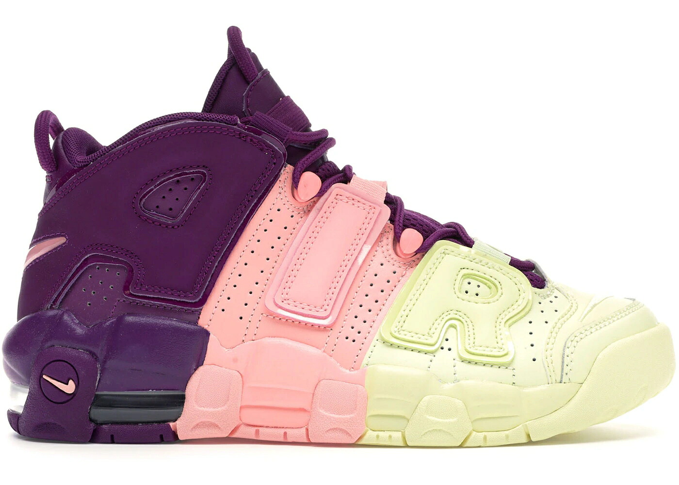 ナイキ 引きあげるペース サクラ色 ナイト爵 エアモアアップテンポ モアテン お坊っちゃん キッズ NIKE AIR MORE UPTEMPO TRI-COLOR TINT (GS) / CITRON TINT PINK TINT NIGHT もの言う花 マタニティ スニーカー