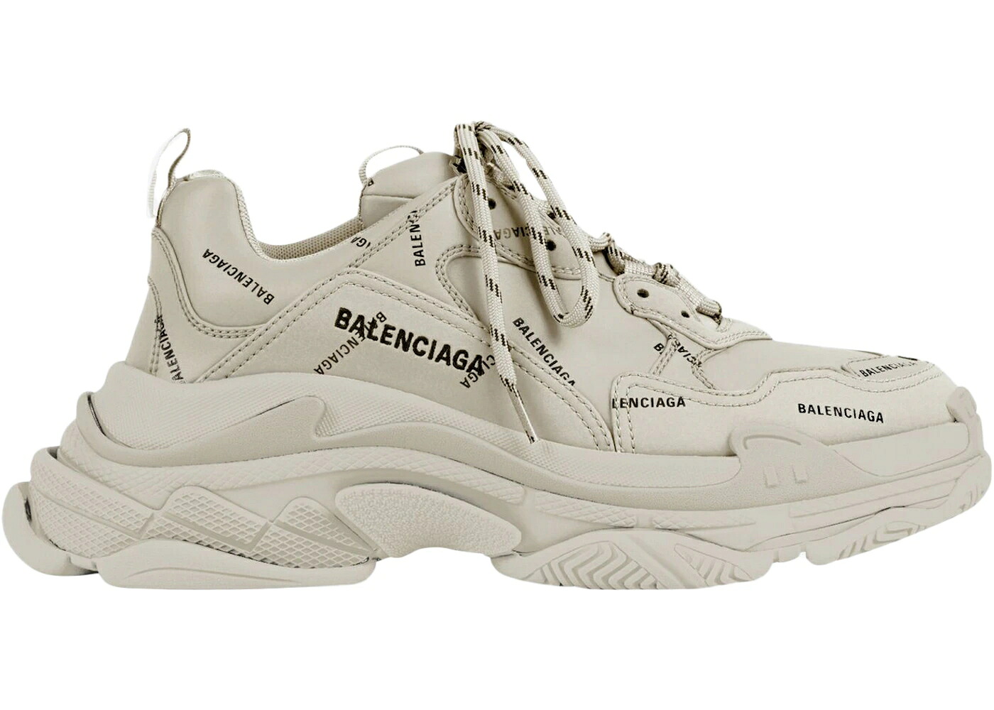 バレンシアガ ロゴ ベージュ 黒色 ブラック スニーカー メンズ BALENCIAGA ALL OVER LOGO TRIPLE S BEIGE BLACK / BEIGE BLACK|スニケス