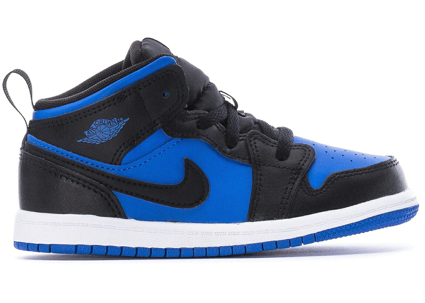 ナイキ ジョーダン ミッド 黒色 ブラック 青色 ブルー 白色 ホワイト ジュニア キッズ JORDAN 1 MID BLACK ROYAL BLUE (TD) / BLACK ROYAL BLUE BLACK WHITE｜スニケス