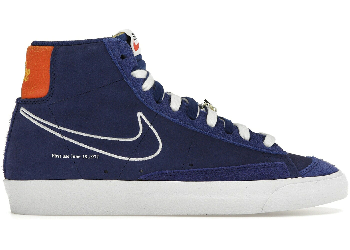 ナイキ ブレイザー ミッド ディープ 青色 ブルー 白色 ホワイト 橙 オレンジ スニーカー メンズ NIKE BLAZER MID 77 FIRST USE DEEP ROYAL BLUE / DEEP ROYAL BLUE WHITE ORANGE