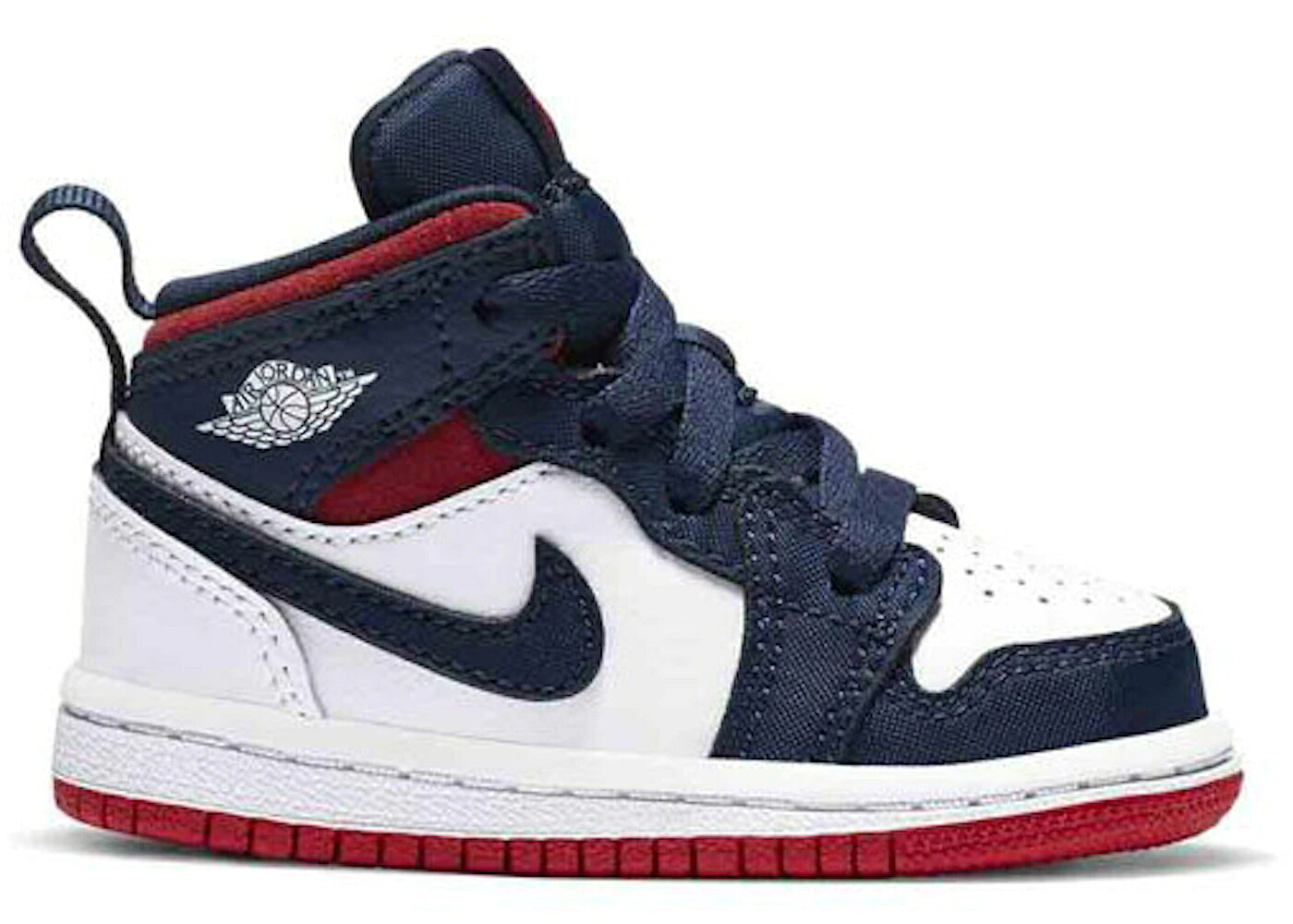 ナイキ ジョーダン ミッド 白色 ホワイト 紺色 ネイビー ジュニア キッズ JORDAN 1 MID SE USA (TD) / WHITE MIDNIGHT NAVY METALLIC