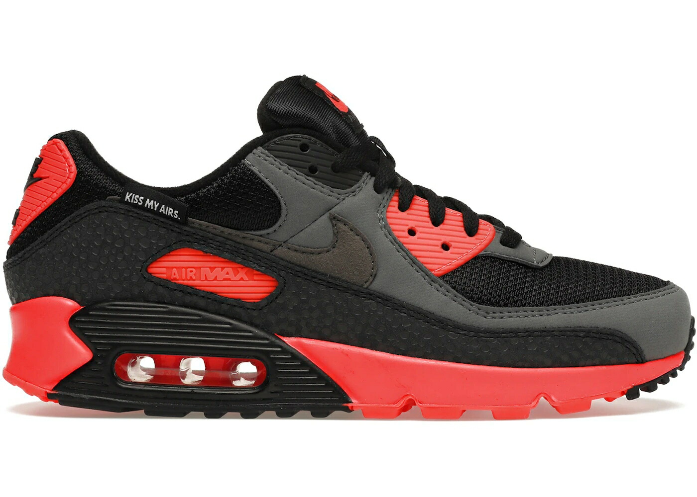 ナイキ マックス 黒いこと 黒いこと 薄墨色 薄墨色 レーザ クリムゾン エア湖マックス スニーカー メンズ NIKE AIR MAX 90 KISS MY AIRS / BLACK DARK GREY LASER CRIMSON