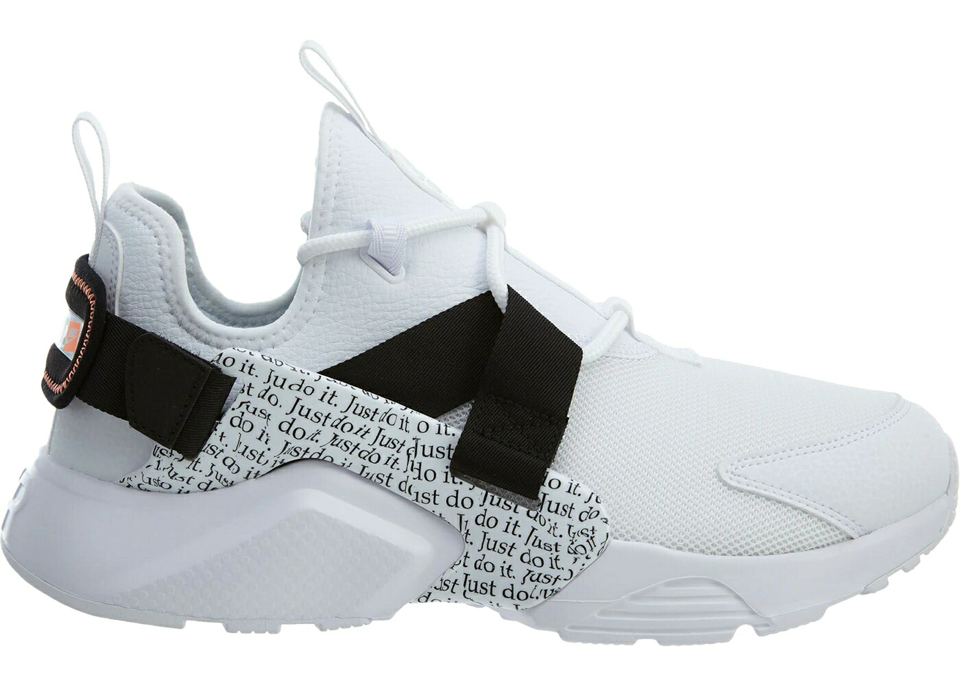 ナイキ ハラチ シティ 白色 ホワイト 黒色 ブラック 橙 オレンジ WOMEN'S スニーカー レディース NIKE AIR HUARACHE CITY LOW JUST DO IT PACK WHITE (WOMEN'S) / WHITE WHITE BLACK TOTAL ORANGE