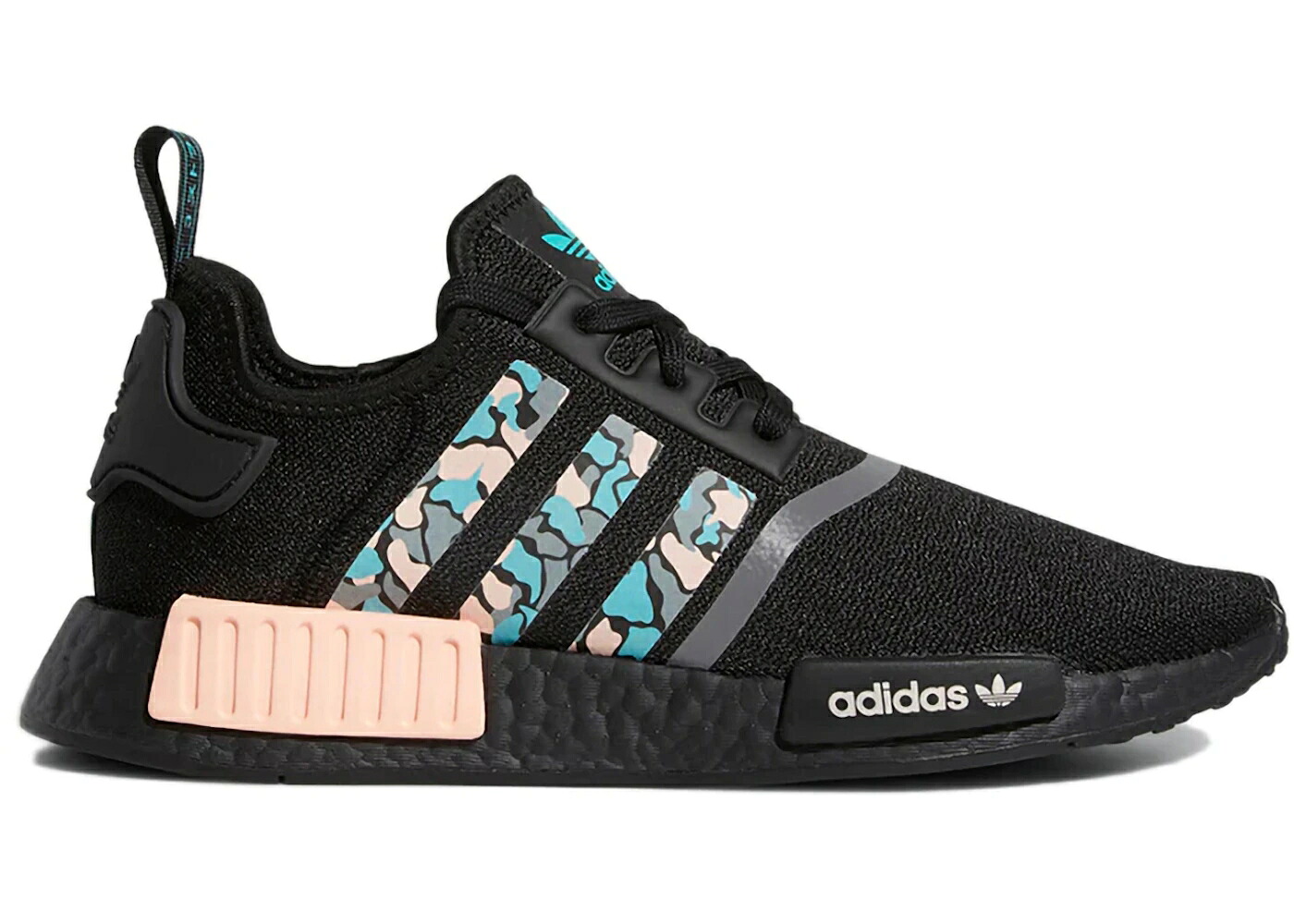 アディダス アクア ピンク カモ柄 黒色 ブラック スニーカー メンズ ADIDAS NMD R1 STLT PRIMEKNIT AQUA PINK CAMO / BLACK HI RES AQUA GLOW PINK｜スニケス