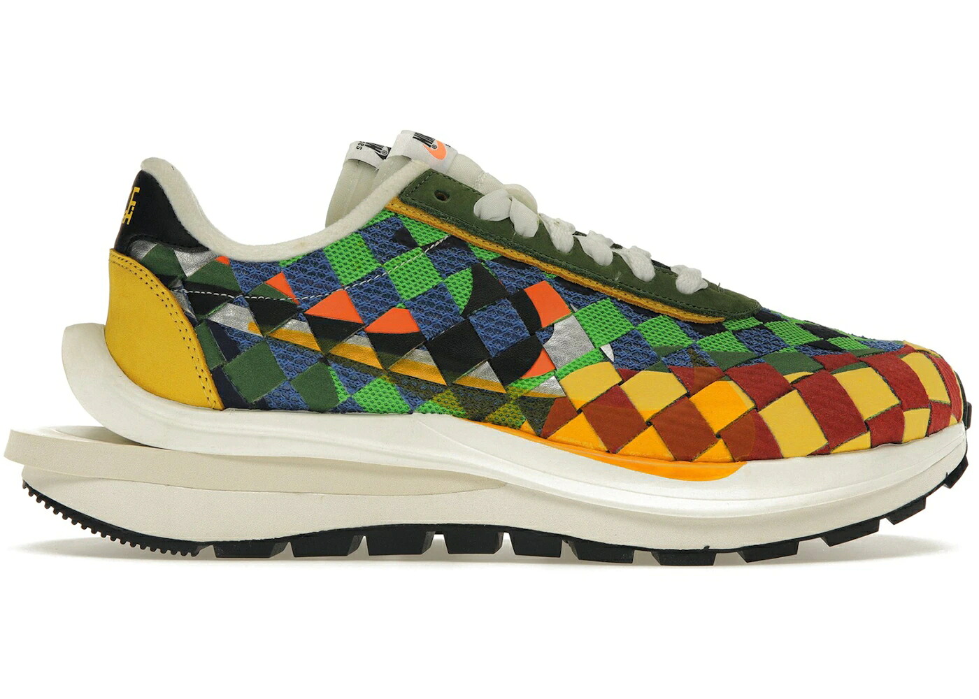 ナイキ ウーブン 極点 緑 緑であること 橙 オレンジ色 スニーカー メンズ NIKE VAPORWAFFLE WOVEN SACAI JEAN PAUL GAULTIER GREEN GUSTO / GUSTO SAFETY ORANGE SAIL