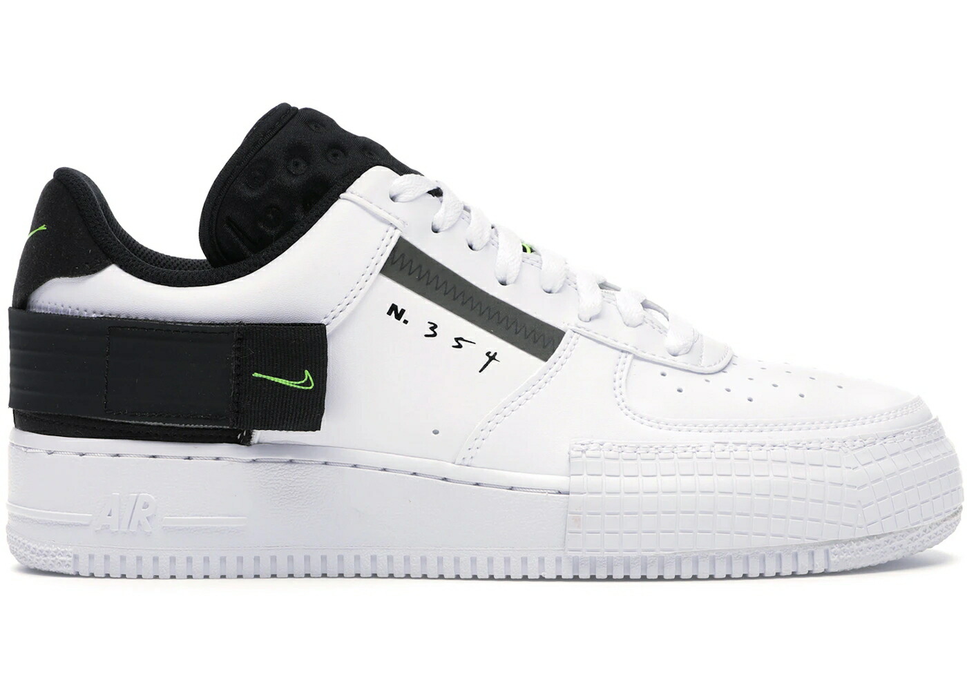 ナイキ 白色 ホワイト 黒色 ブラック エアフォース スニーカー メンズ NIKE AIR FORCE 1 TYPE WHITE BLACK VOLT / WHITE BLACK WHITE VOLT