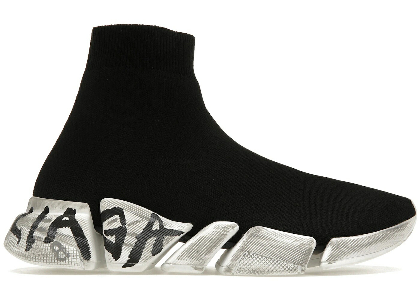 バレンシアガ スピード ニット 黒色 ブラック 白色 ホワイト 2.0 スニーカー メンズ BALENCIAGA SPEED GRAFFITI RECYCLED KNIT BLACK WHITE / BLACK WHITE