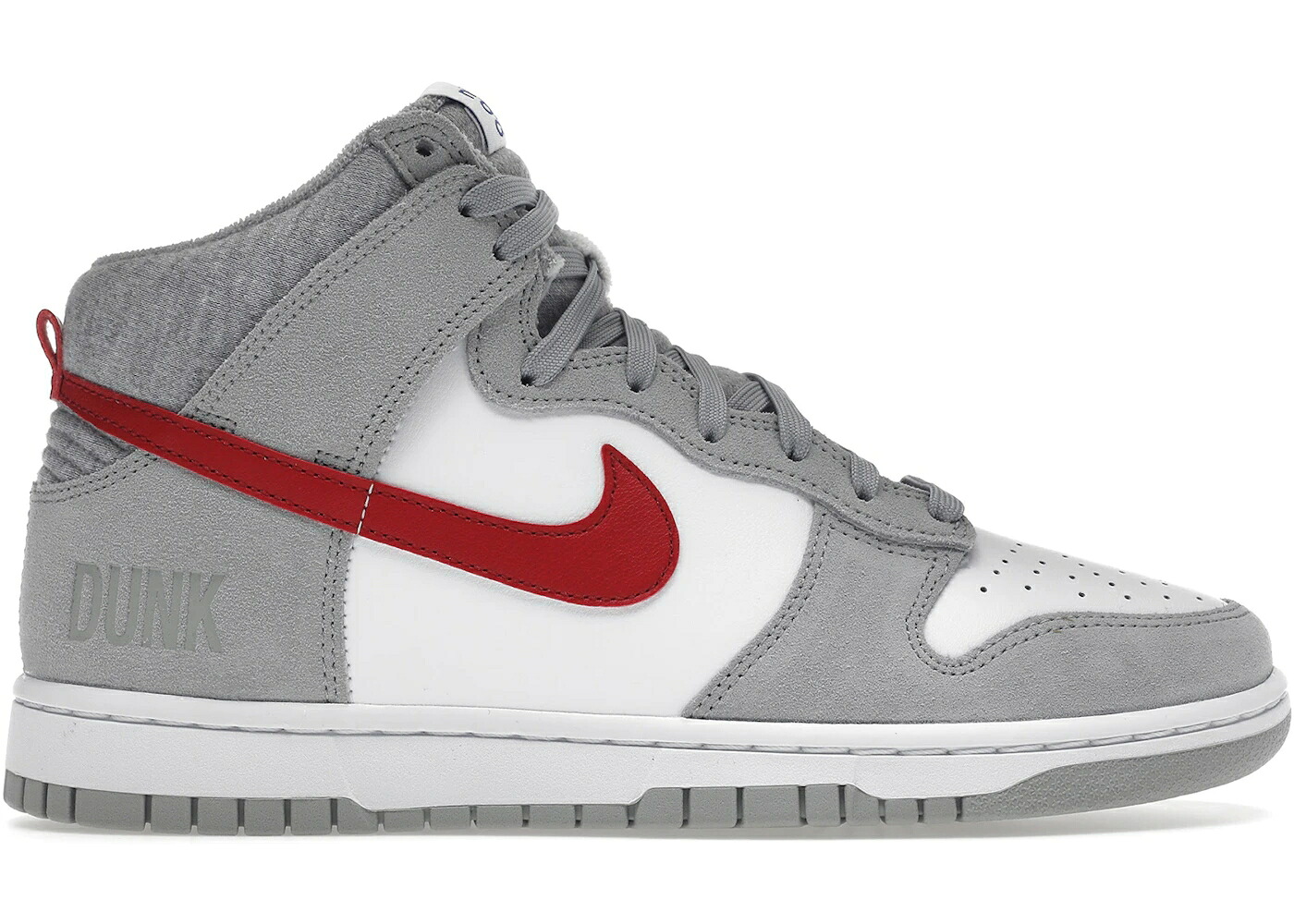ナイキ ダンク ハイ 灰色 グレー 赤 レッド 白色 ホワイト ダンクハイ スニーカー メンズ NIKE DUNK HIGH LIGHT SMOKE GREY GYM RED / LIGHT SMOKE GREY GYM RED WHITE｜スニケス