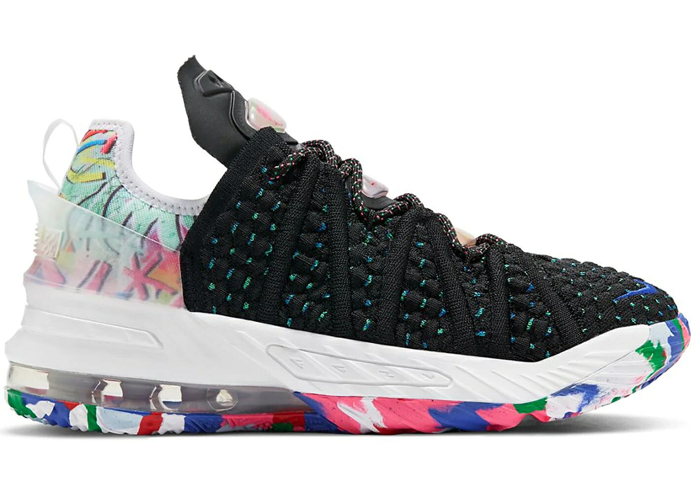 ナイキ レブロン 黒色 ブラック 白色 ホワイト ジュニア キッズ NIKE LEBRON 18 MULTICOLOR (GS) / BLACK MULTI COLOR WHITE ベビー マタニティ スニーカー