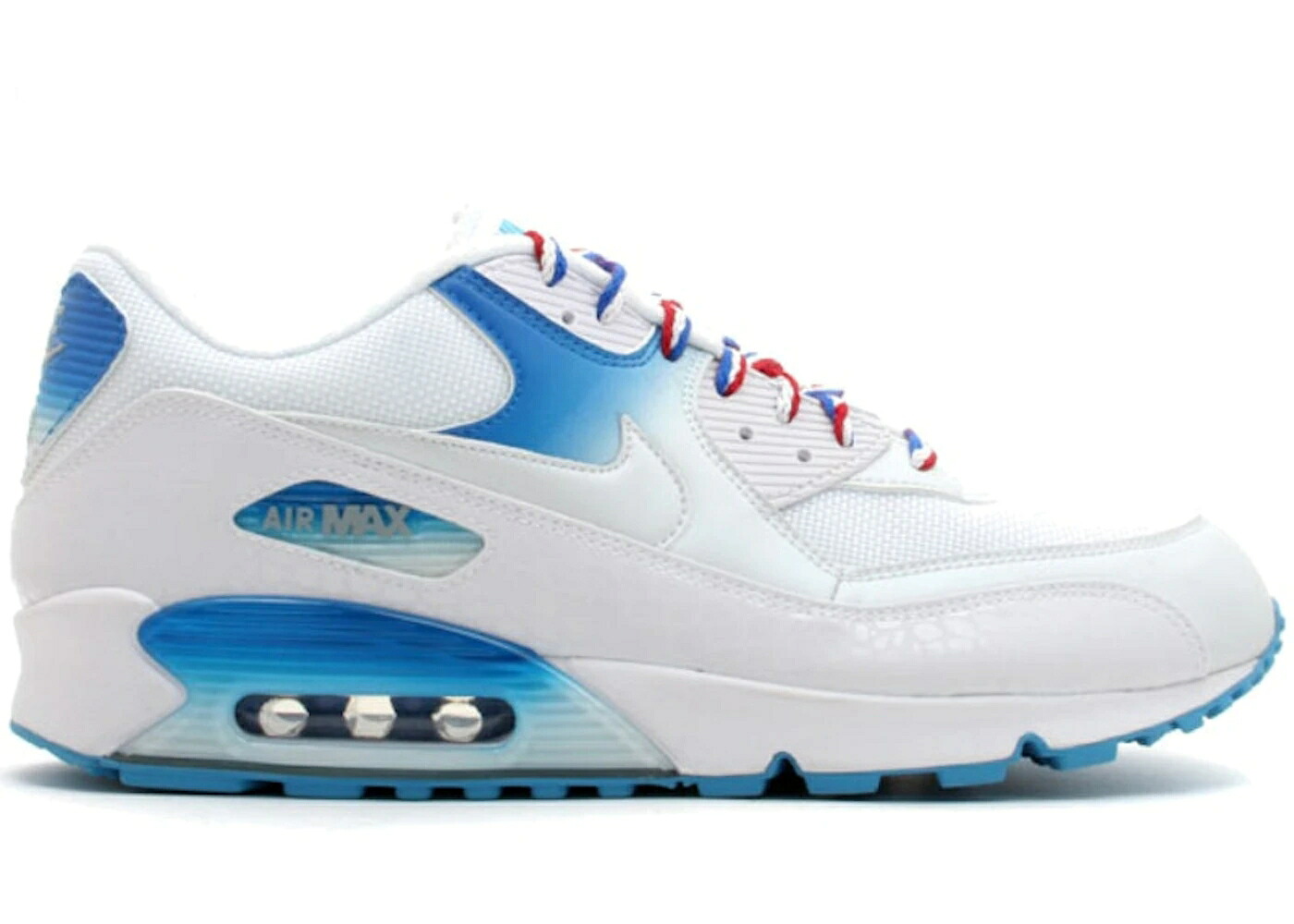 ナイキ マックス プレミアム 白色 ホワイト 銀色 シルバー レーザー 青色 ブルー エアマックス スニーカー メンズ NIKE AIR MAX 90 PREMIUM WHITE METALLIC SILVER / WHITE METALLIC SILVER LASER BLUE｜スニケス