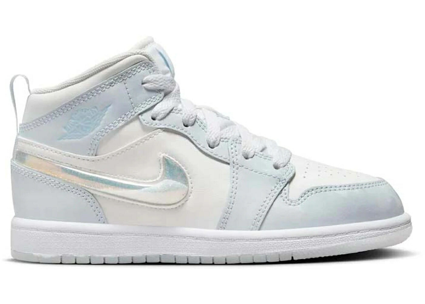 ナイキ ジョーダン ミッド スウッシュ スウォッシュ 青色 ブルー 白色 ホワイト ジュニア キッズ JORDAN 1 MID SE GLITTER SWOOSH (PS) / BLUE TINT SUMMIT WHITE WHITE ICE ベビー マタニティ スニーカー