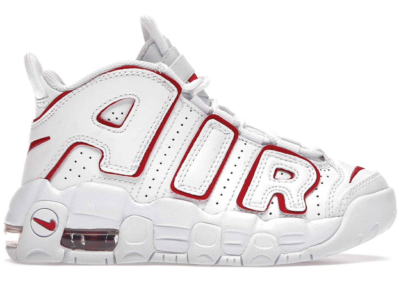 ナイキ アップテンポ 白色 ホワイト 赤 レッド エアモアアップテンポ モアテン ジュニア キッズ NIKE AIR MORE UPTEMPO WHITE VARSITY RED OUTLINE (PS) / WHITE VARSITY RED WHITE ベビー マタニティ スニーカ|スニケス