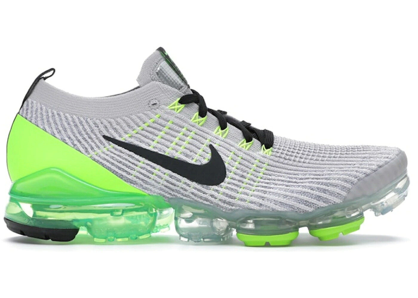ナイキ フライニット 灰色 グレー 緑 グリーン 白色 ホワイト エアヴェイパーマックス スニーカー メンズ NIKE AIR VAPORMAX FLYKNIT 3 VAST GREY ELECTRIC GREEN / VAST GREY ELECTRIC GREEN WHITE|スニケス