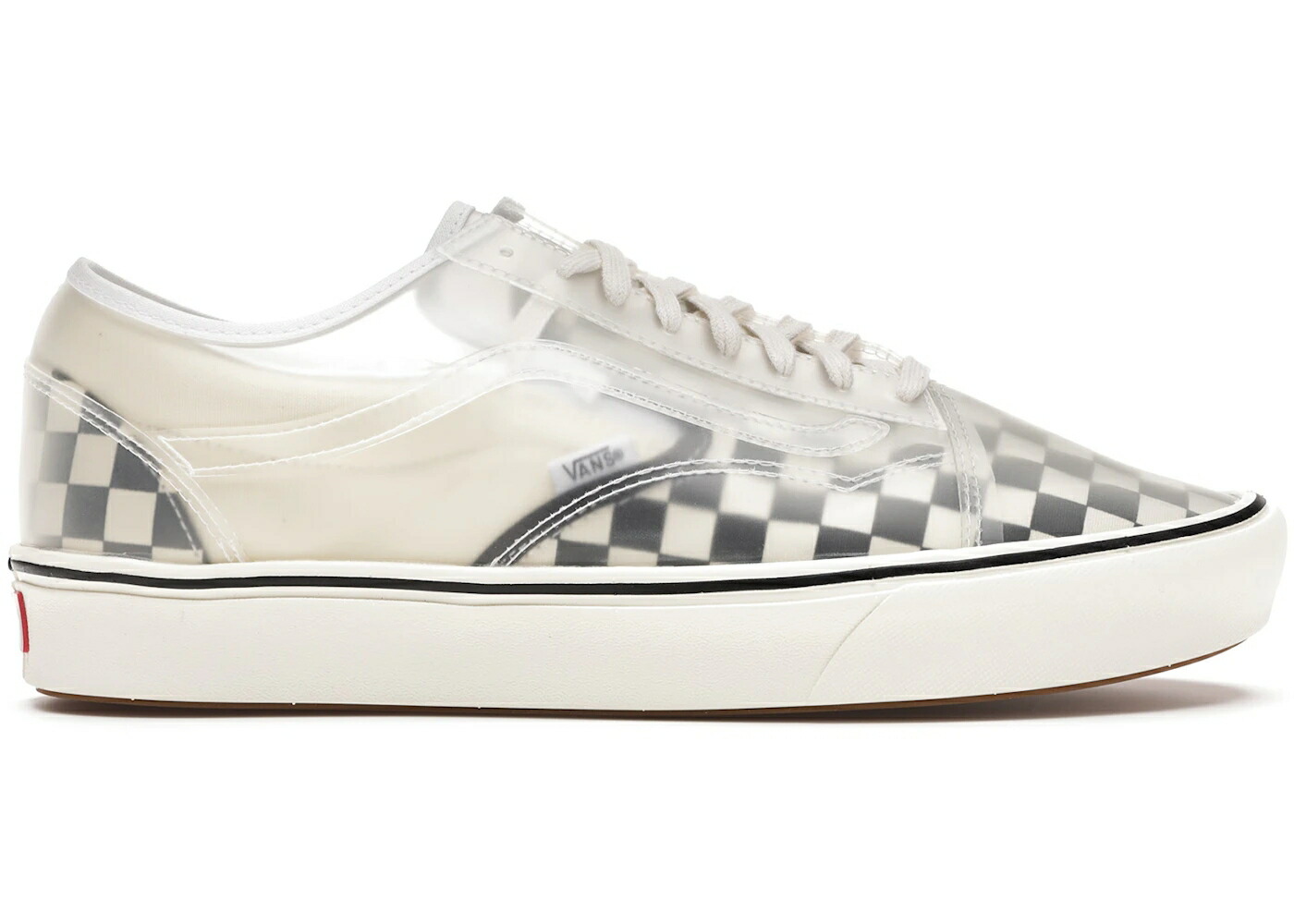 ヴァンズ バンズ 黒色 ブラック 白色 ホワイト スニーカー メンズ VANS COMFYCUSH SLIP-SKOOL CHECKERBOARD CLEAR / BLACK WHITE