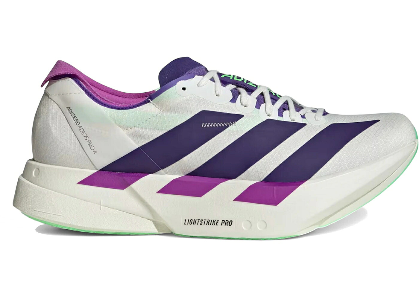 アディダス アディゼロ アディオス プロ 白色 ホワイト 紫 パープル ライム バースト コア スニーカー メンズ ADIDAS ADIZERO ADIOS PRO 4 WHITE PURPLE LIME BURST / CORE WHITE COLLEGIATE PURPLE