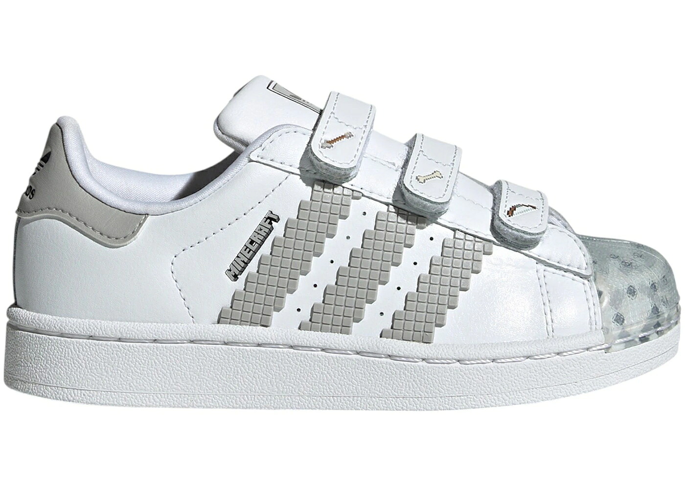 アディダス スーパースター 白色 ホワイト 灰色 グレー コア 黒色 ブラック ジュニア キッズ ADIDAS SUPERSTAR II COMFORT CLOSURE MINECRAFT CLOUD WHITE GREY TWO CORE BLACK (PS) / CLOUD WHITE GREY TWO CORE BLACK ベ