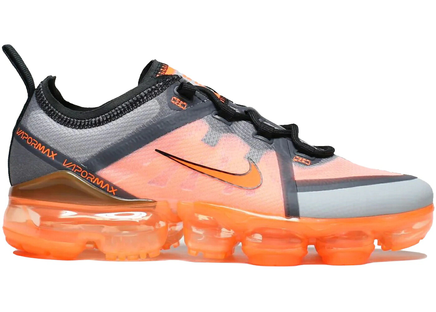 ナイキ 灰色 グレー 橙 オレンジ 黒色 ブラック エアヴェイパーマックス ジュニア キッズ NIKE AIR VAPORMAX 2019 GREY TOTAL ORANGE (GS) / DARK GREY WOLF GREY BLACK TOTAL ベビー マタニティ スニーカー｜スニケス