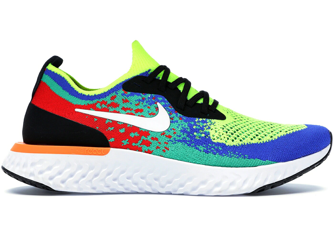 ナイキ 叙事詩 リアクト 飛球編み物 白いこと 白いこと 青み 青色 スニーカー メンズ NIKE EPIC REACT FLYKNIT BELGIUM / VOLT WHITE RACER BLUE CLEAR