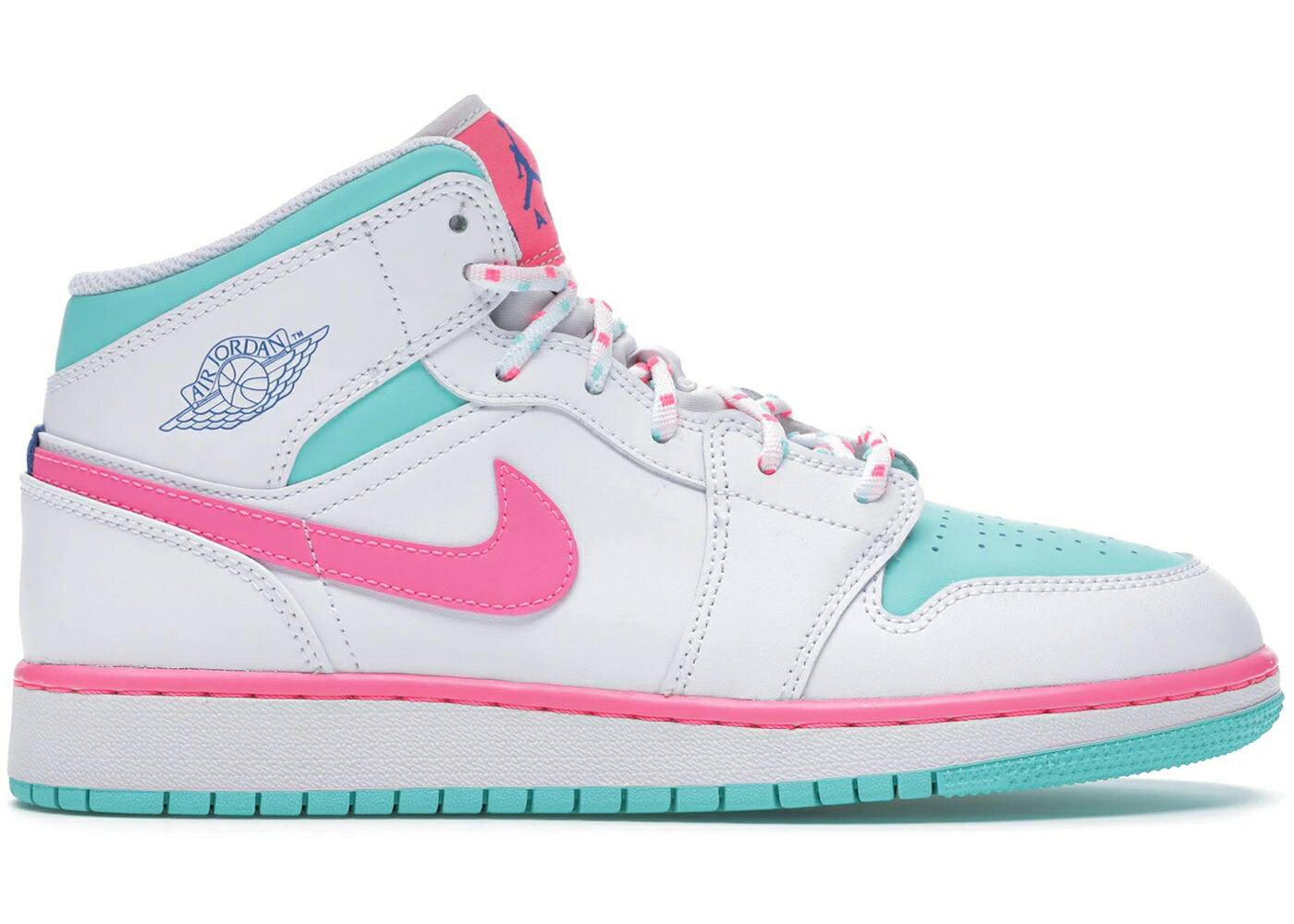 ナイキ ジョーダン ミッド 白いこと 白いこと さくら色 緑 緑であること お坊っちゃん キッズ JORDAN 1 MID WHITE PINK GREEN SOAR (GS) / WHITE DIGITAL PINK AURORA GREEN もの言う花 マタニティ スニーカー