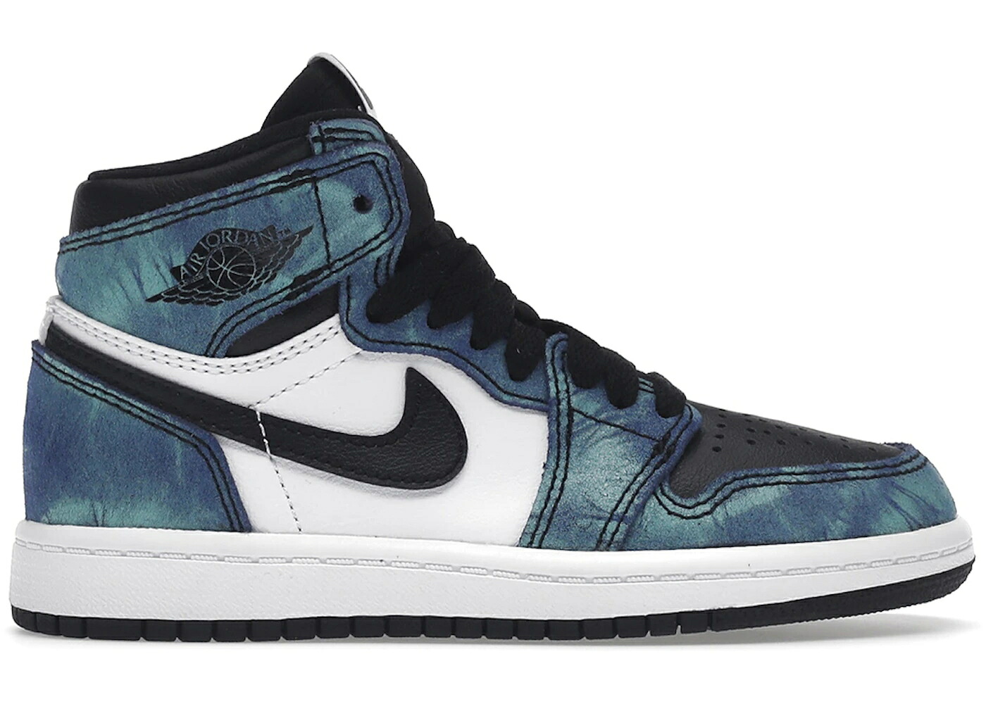 ナイキ ジョーダン ハイ ネクタイ 白色 ホワイト 黒色 ブラック 緑 グリーン ジュニア キッズ JORDAN 1 RETRO HIGH TIE DYE (PS) / WHITE BLACK AURORA GREEN ベビー マタニティ スニーカー|スニケス
