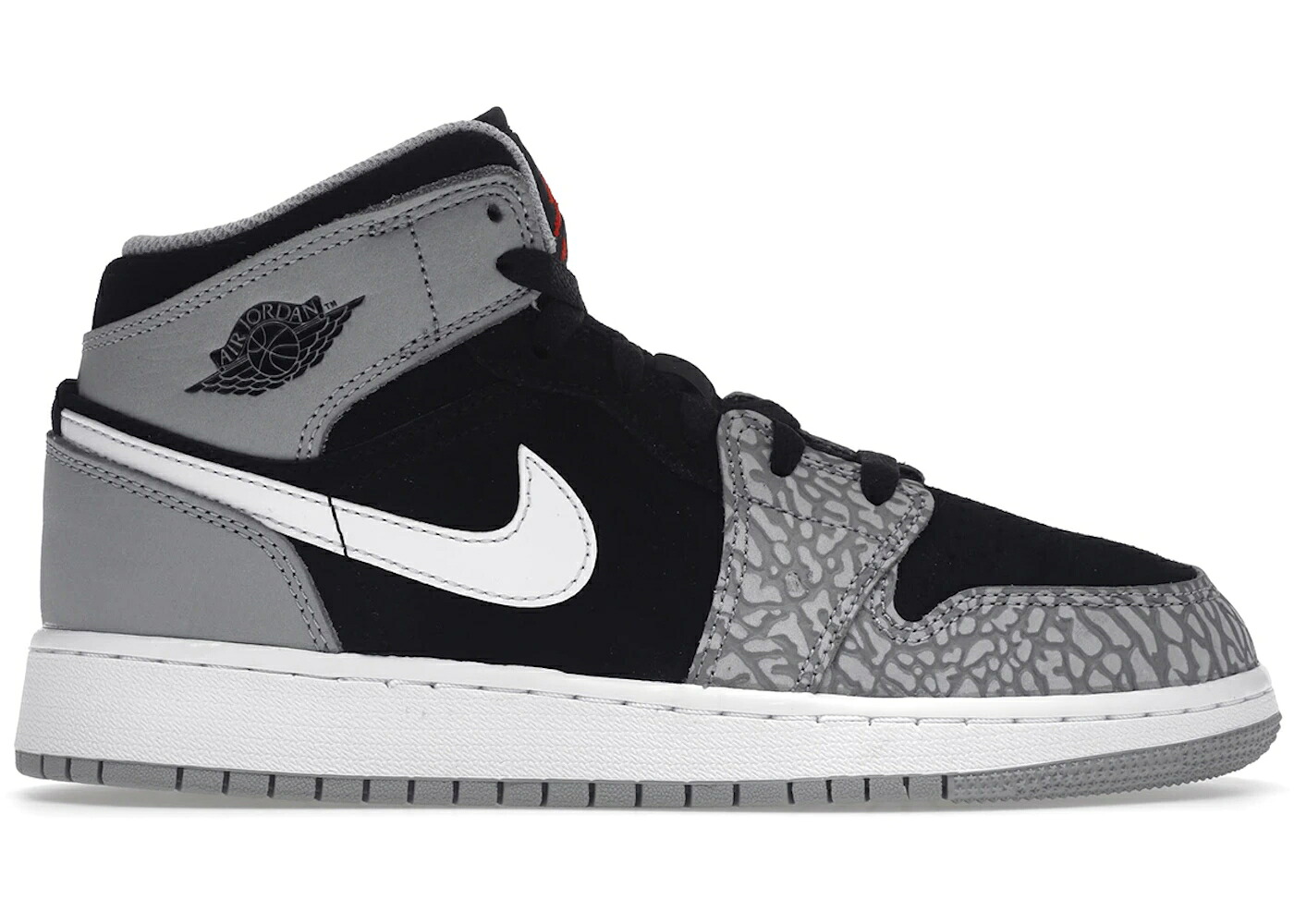ナイキ ジョーダン ミッド エレファント 黒色 ブラック 白色 ホワイト 灰色 グレー グレイ ジュニア キッズ JORDAN 1 MID SE ELEPHANT PRINT (GS) / BLACK WHITE LIGHT SMOKE GRAY ベビー マタニティ スニー|スニケス