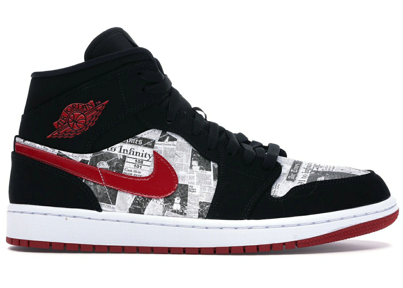 ナイキ ジョーダン ミッド 黒色 ブラック 赤 レッド 白色 ホワイト スニーカー メンズ JORDAN 1 MID NEWSPAPER AIR TIMES / BLACK GYM RED WHITE